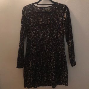 Aqua Floral Skater Dress with Sleeves